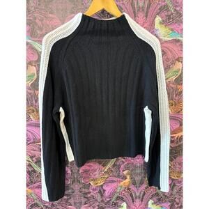 NEW ARCHER CASHMERE women's evan two tone ribbed mock top in black/white